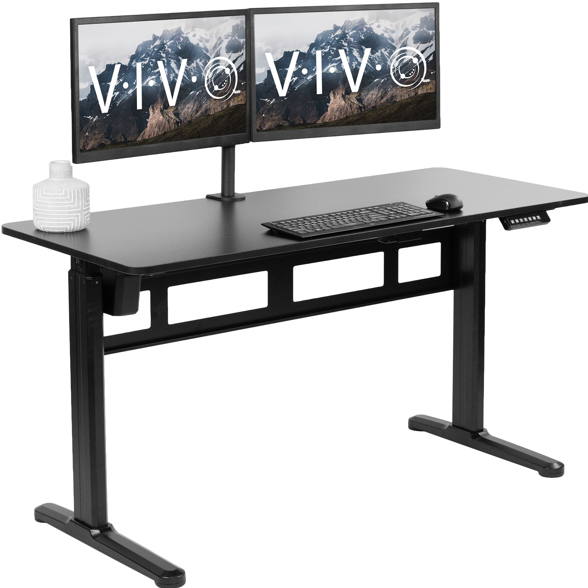 VIVO Electric 55x 24 Sit Stand Desk, Rustic Vintage Brown Top