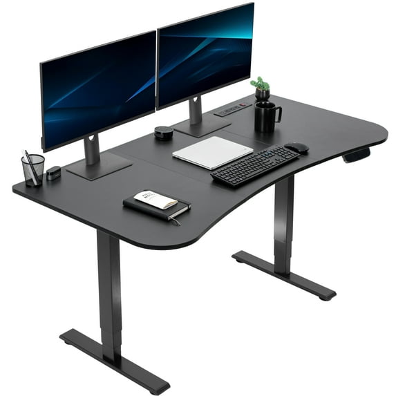 VIVO Electric 63" x 32" Desk with Built-in Power Strip, Black Top, Black Frame