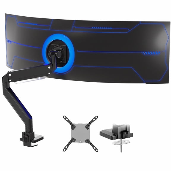 VIVO Black Clamp-On Pneumatic Spring Ultrawide Computer Monitor and TV Mount