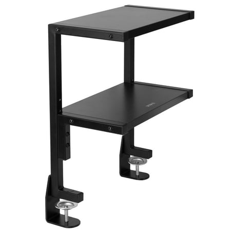 VIVO Black Clamp-on 13" Above or Below Desk 2-Tier Shelving Unit, Desk Organizer