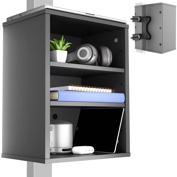 VIVO Black Clamp-on Desk Leg Shelving Unit, Multi-Level Storage Shelves