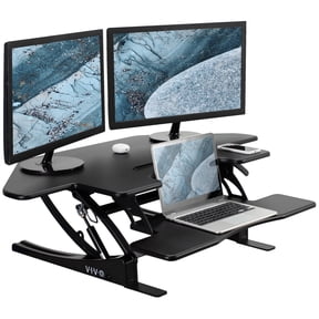 VIVO Black Corner Height Adjustable Cubicle Sit to Standing Tabletop Desk Riser