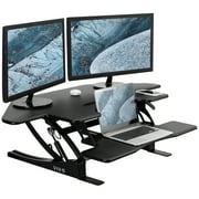 VIVO Black Corner Height Adjustable Cubicle Sit to Standing Tabletop Desk Riser