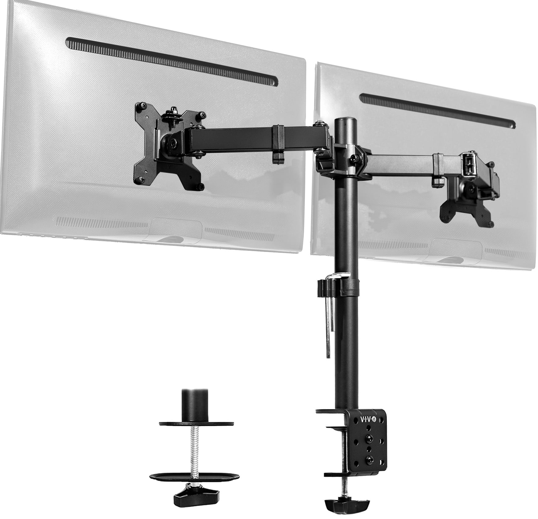VIVO Black Dual Monitor Desk Mount Adjustable Stand, Fits Screens up to 30"