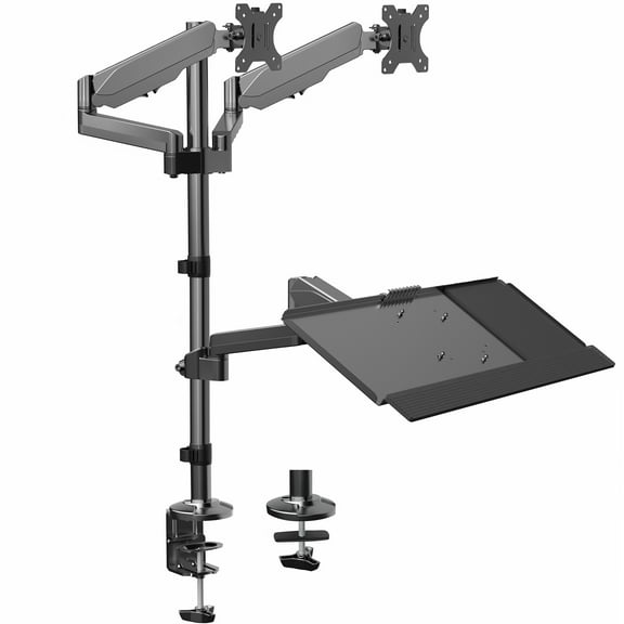 VIVO Black Dual Monitor Sit-Stand Desk Mount | Holds 2 Screens 17" to 32"