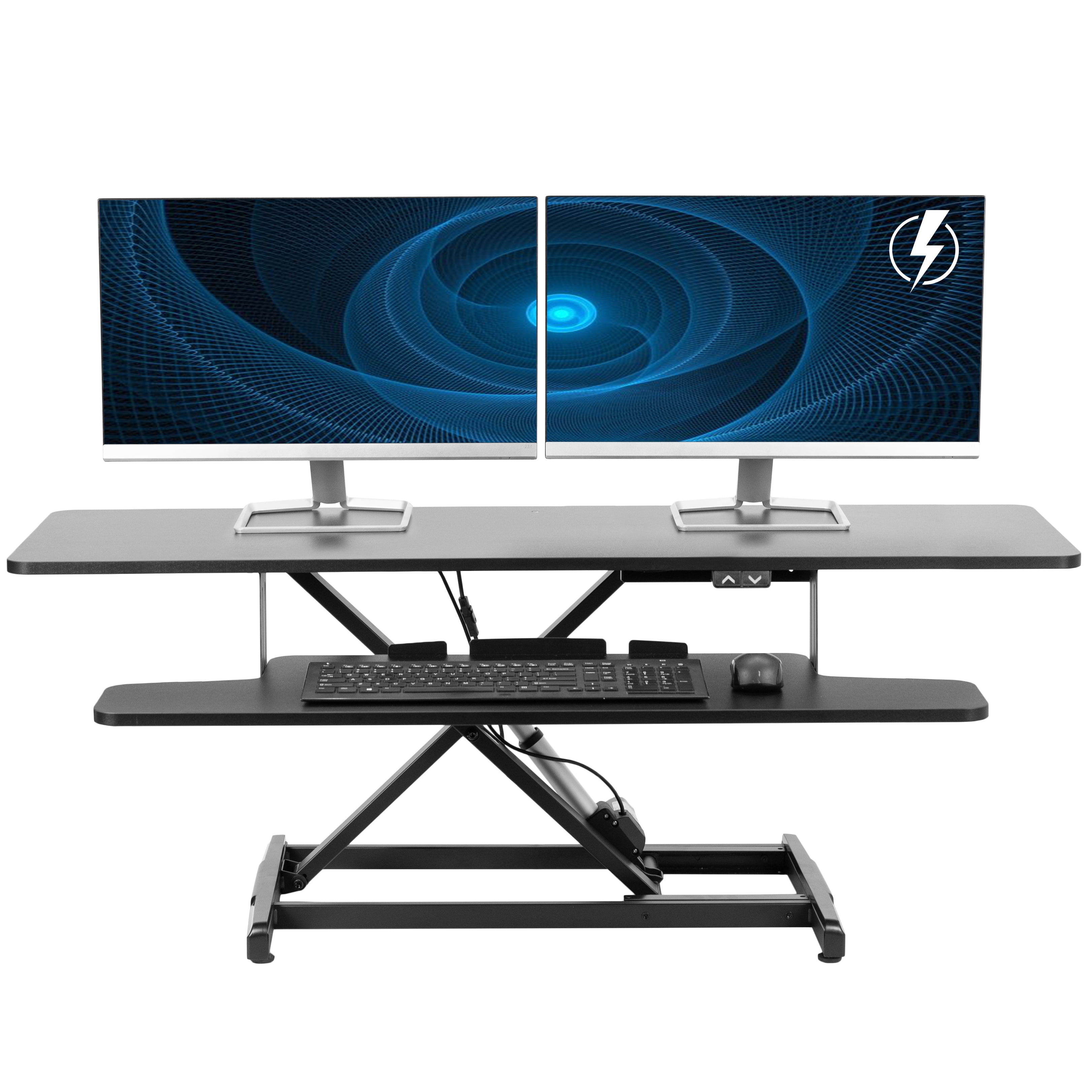 Black Electric 47" Adjustable Standing Desk Converter with Keyboard Tray
