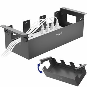 VIVO Black Flip-open Under Desk Cable Management Box, Power Strip Holder