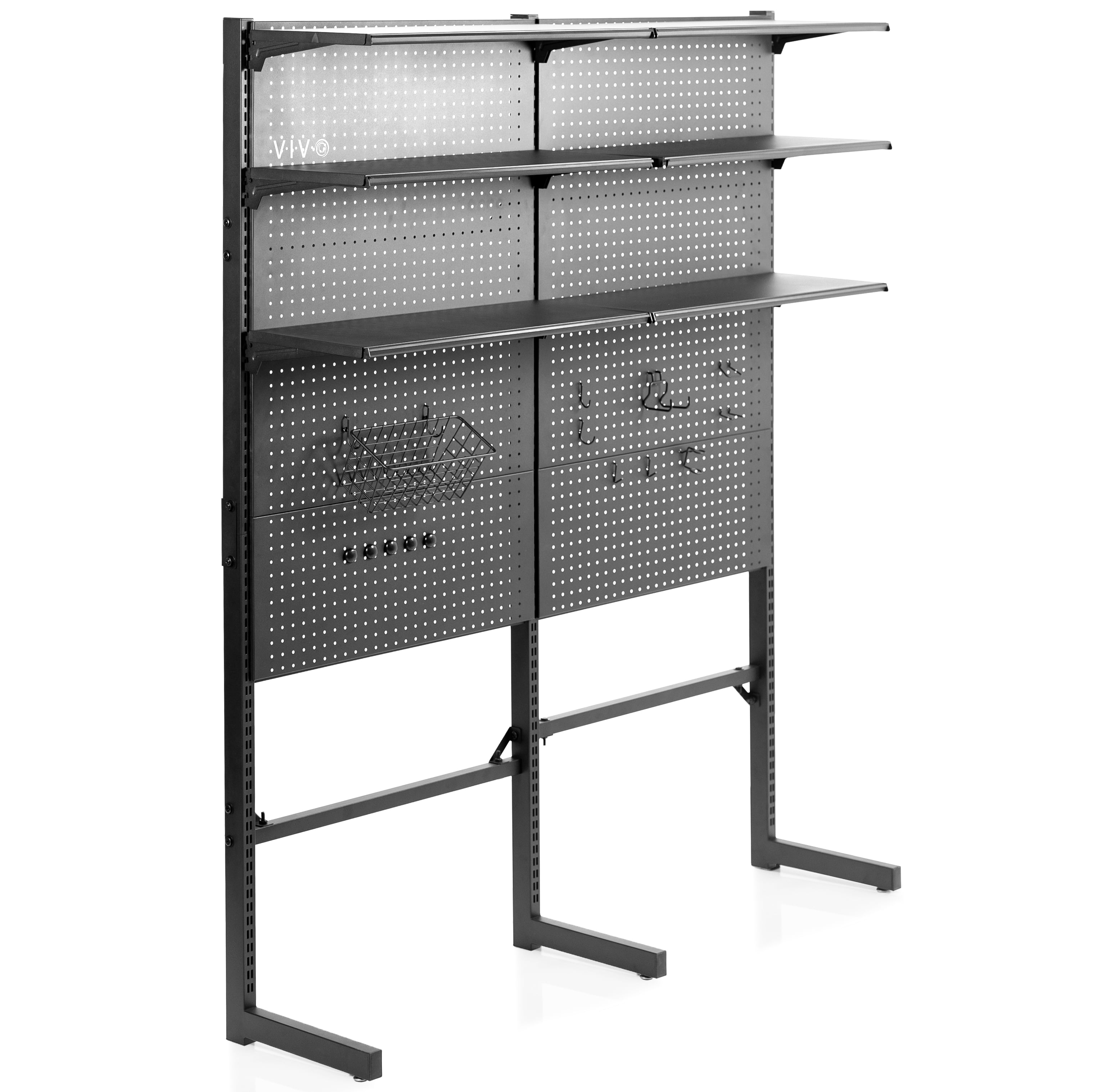 VIVO Black Freestanding Modular Pegboard System with 3 Tier