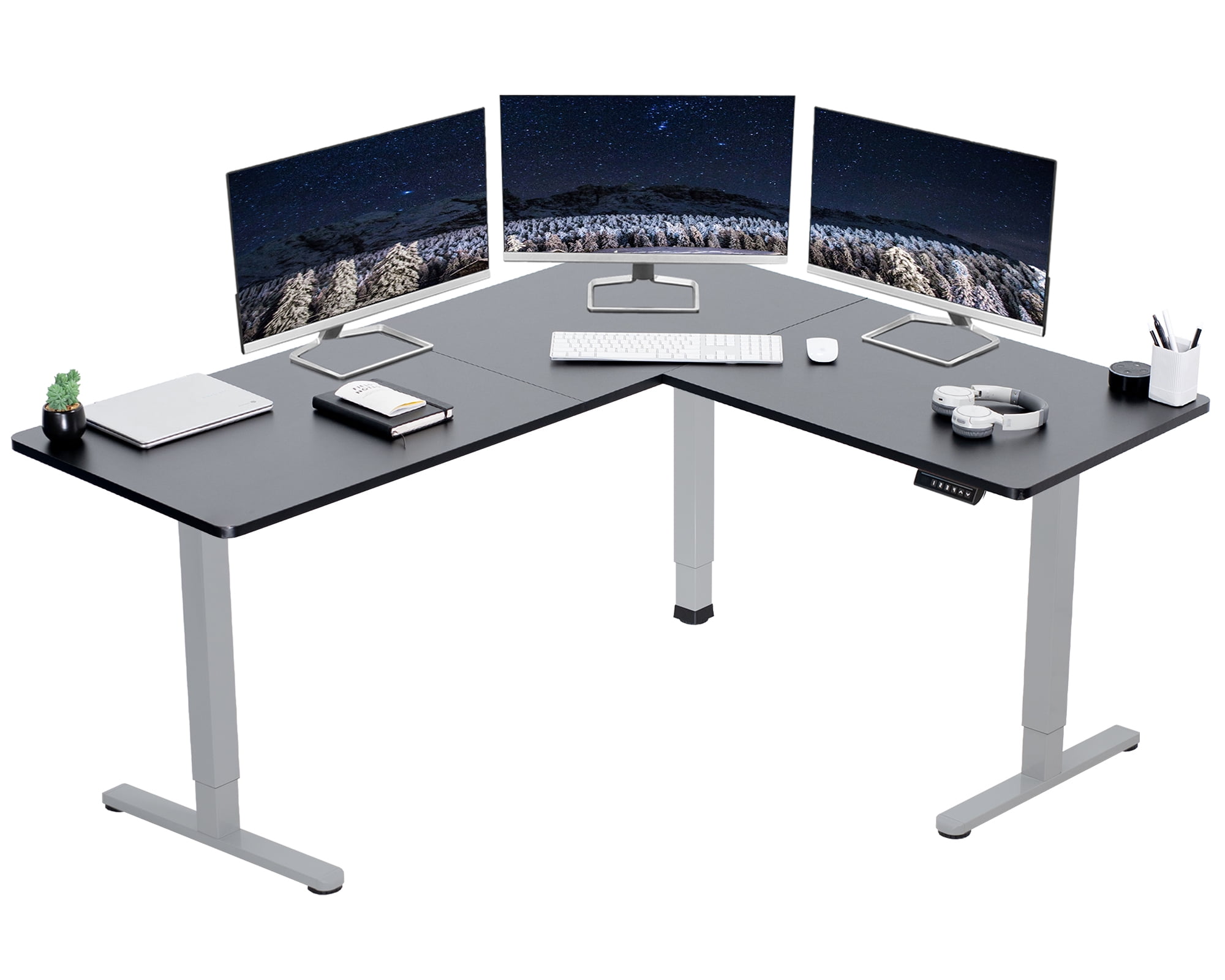 VIVO Black / Gray Electric 63" x 55" Corner Standing Desk, L-Shaped Workstation