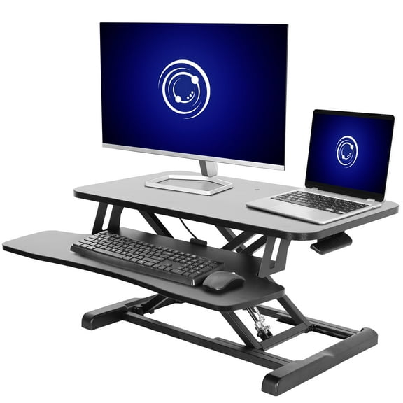 VIVO Black Height Adjustable 28" Standing Desk Monitor Riser, Sit Stand Tabletop