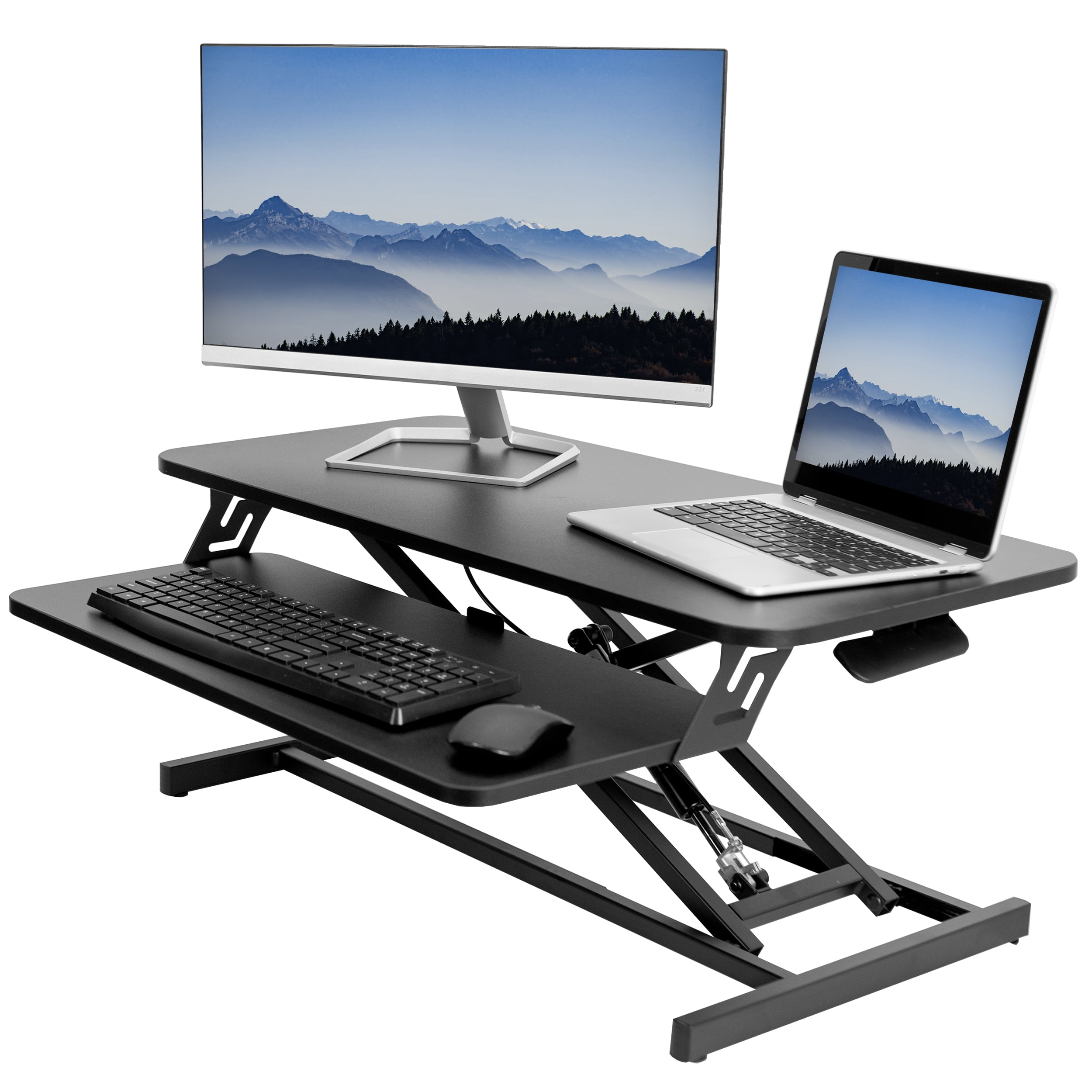 Black Adjustable 32'' Standing Desk Converter with Keyboard Tray