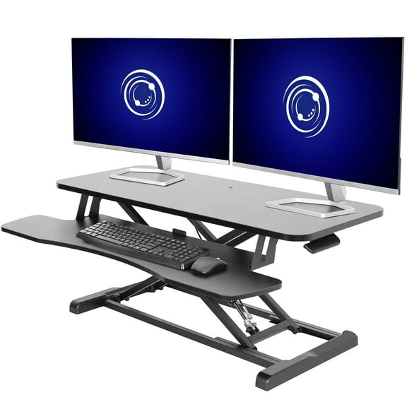 VIVO Black Height Adjustable 38" Standing Desk Monitor Riser, Sit Stand Tabletop