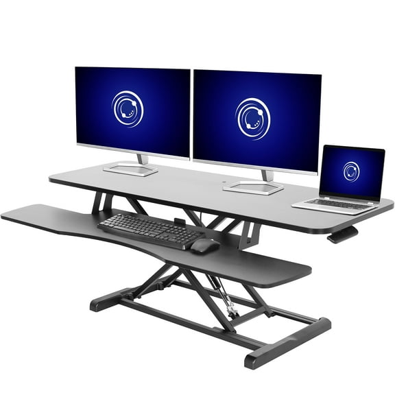 VIVO Black Height Adjustable 48" Standing Desk Monitor Riser, Sit Stand Tabletop