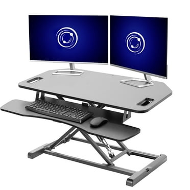 VIVO Black Height Adjustable Corner Desktop Monitor Riser 38" Sit Stand Tabletop
