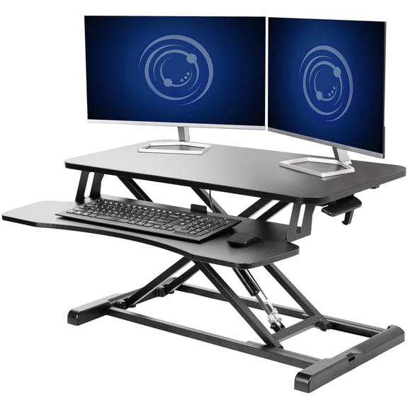 VIVO Black Height Adjustable Standing Desk Monitor Riser 32" Sit Stand Tabletop