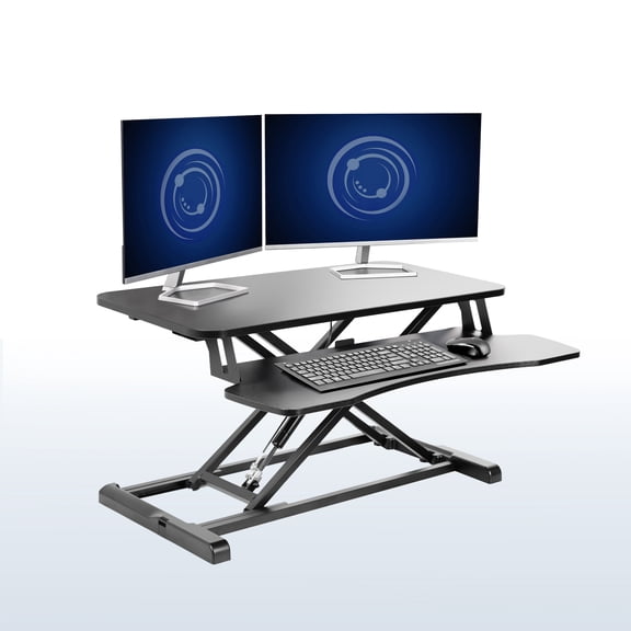 VIVO Black Height Adjustable Standing Desk Monitor Riser 32" Sit Stand Tabletop