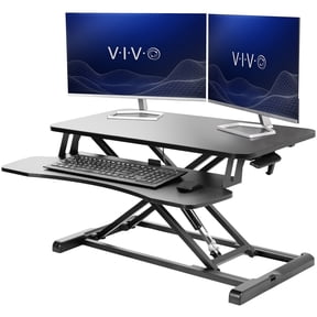 VIVO Black Height Adjustable Standing Desk Monitor Riser 32" Sit Stand Tabletop