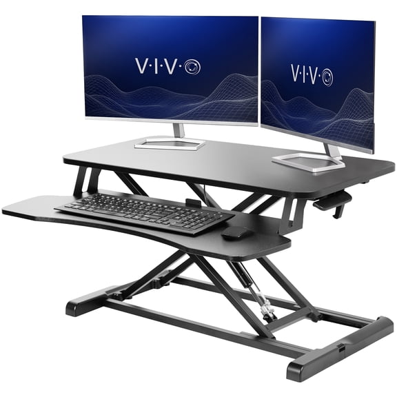 VIVO Black Height Adjustable Standing Desk Monitor Riser 32" Sit Stand Tabletop