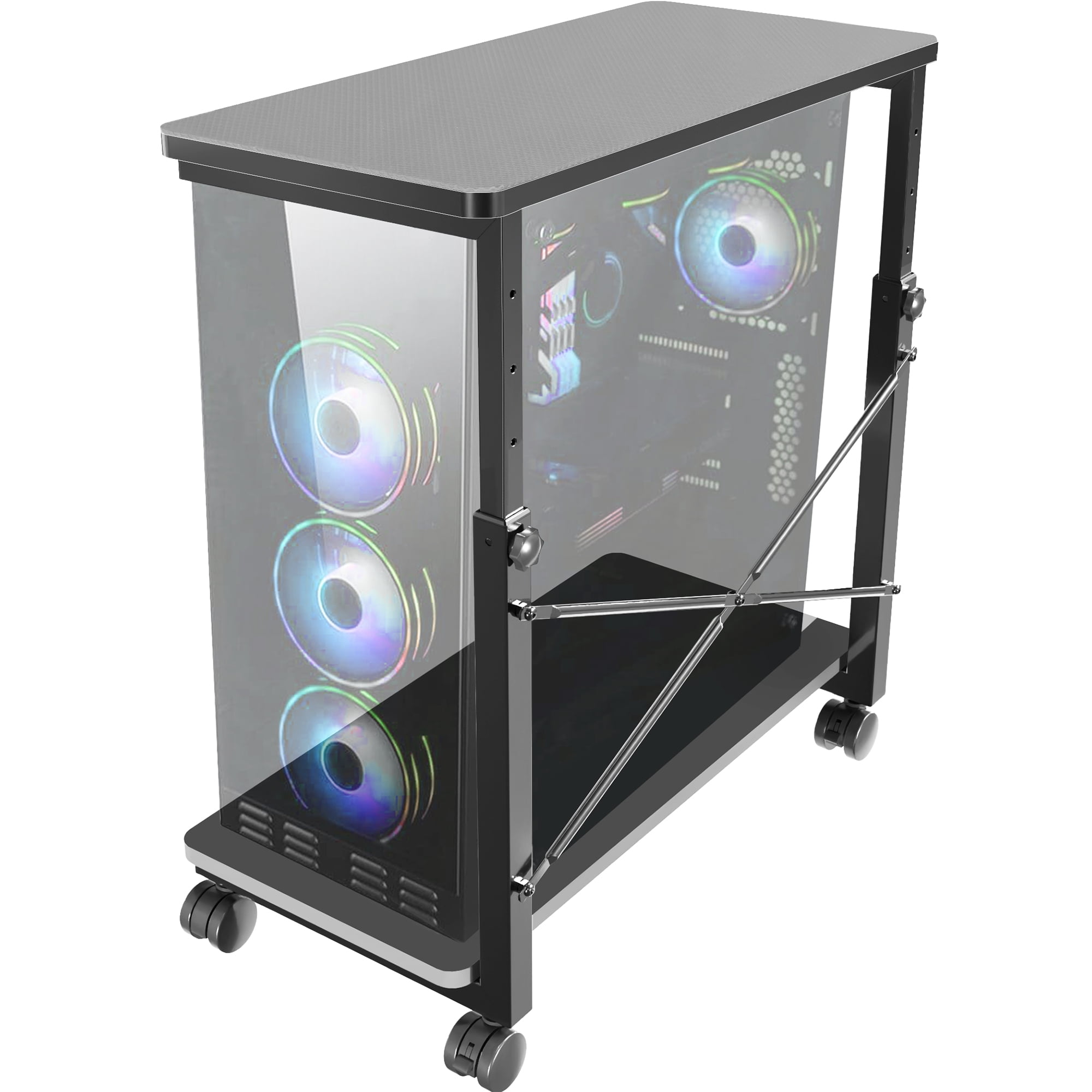 Black Adjustable Mobile PC Cart with Storage and Wheels