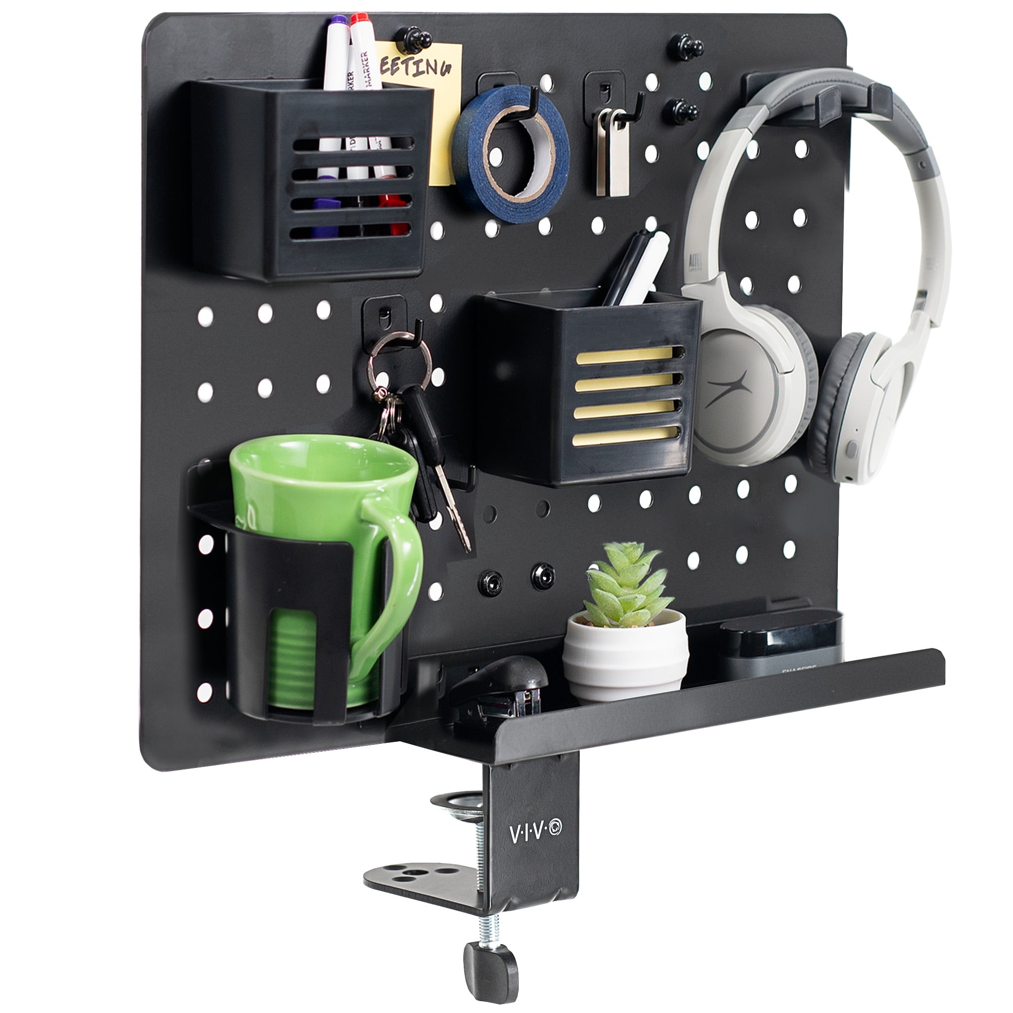Black Steel Clamp-on Rotating Pegboard Desk Organizer