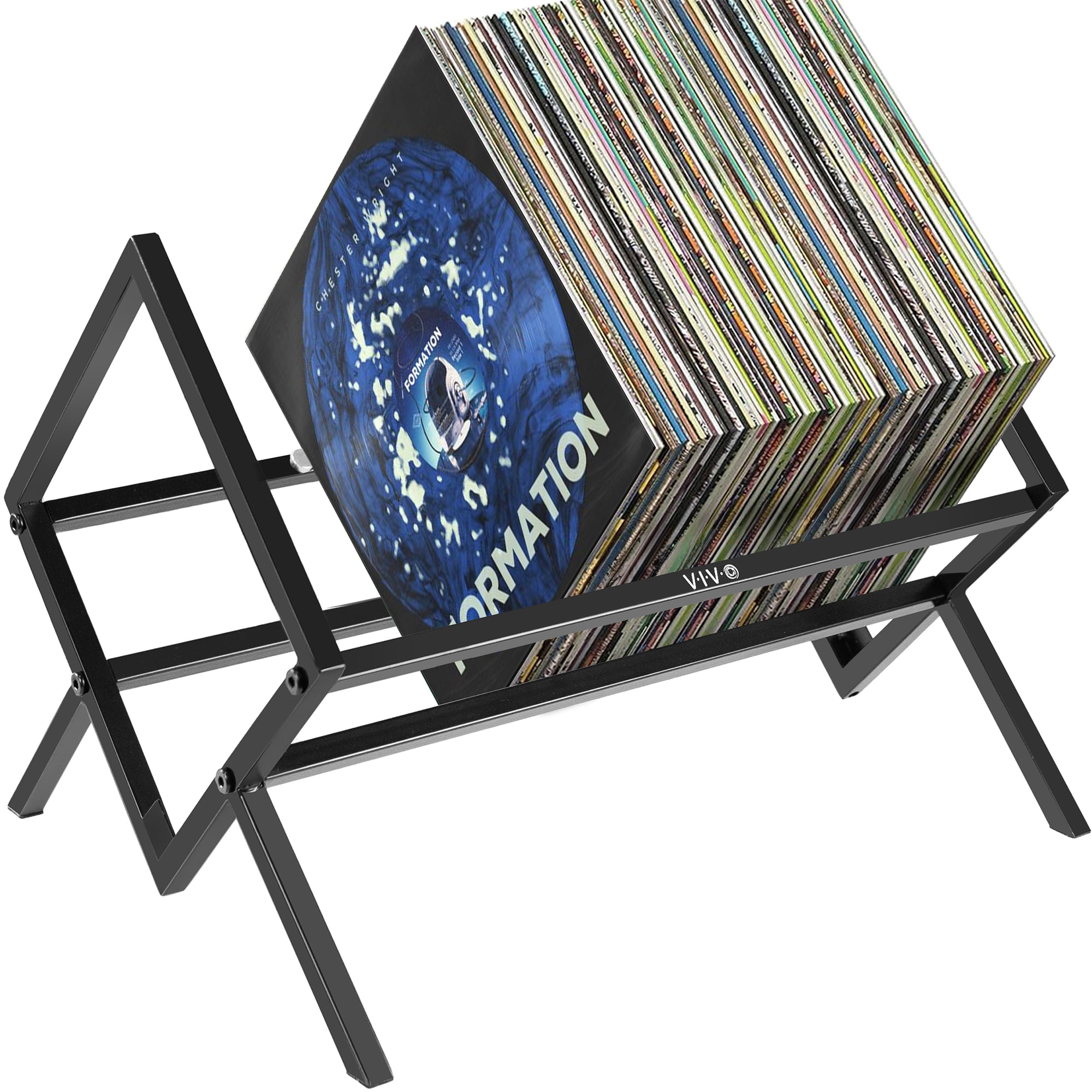 VIVO Black Steel Vinyl Record Holder, Album Organizer with 2 Cylindrical Magnets