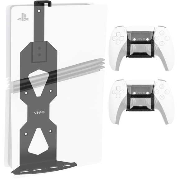 VIVO Black Steel Wall Mount Designed for PS5 Console, 2 Controller Mounts
