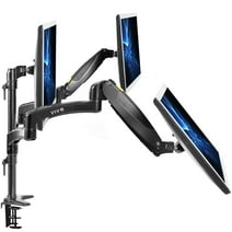VIVO Black Triple Monitor Mount, 2 Pneumatic Arms + 1 Fixed, 3 Screens up to 32"