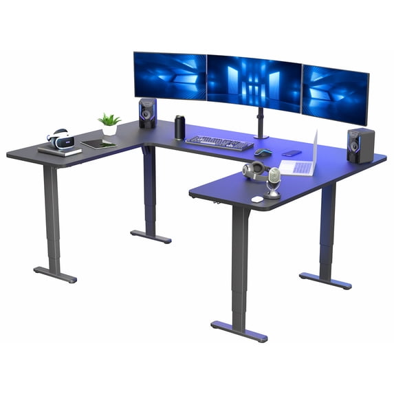 VIVO Black U-Shaped 83" x 60" Height Adjustable 4-Leg Electric Standing Desk
