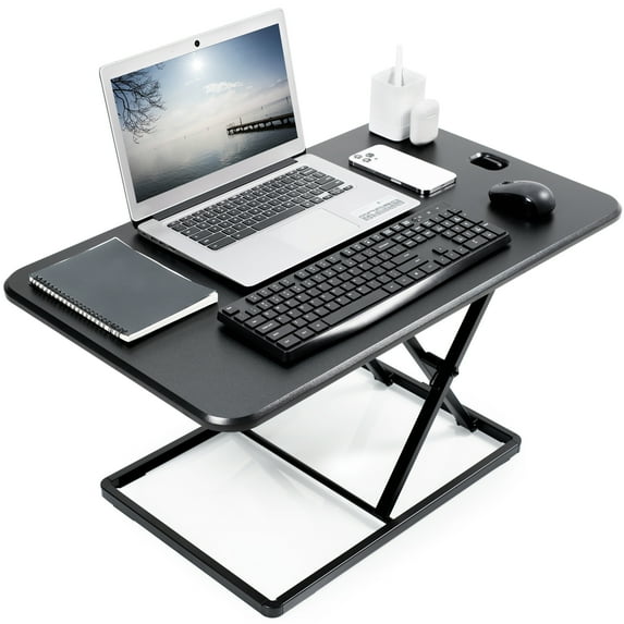 VIVO Black Ultra Slim 32" Desktop Converter, Sit Stand Tabletop Monitor Riser