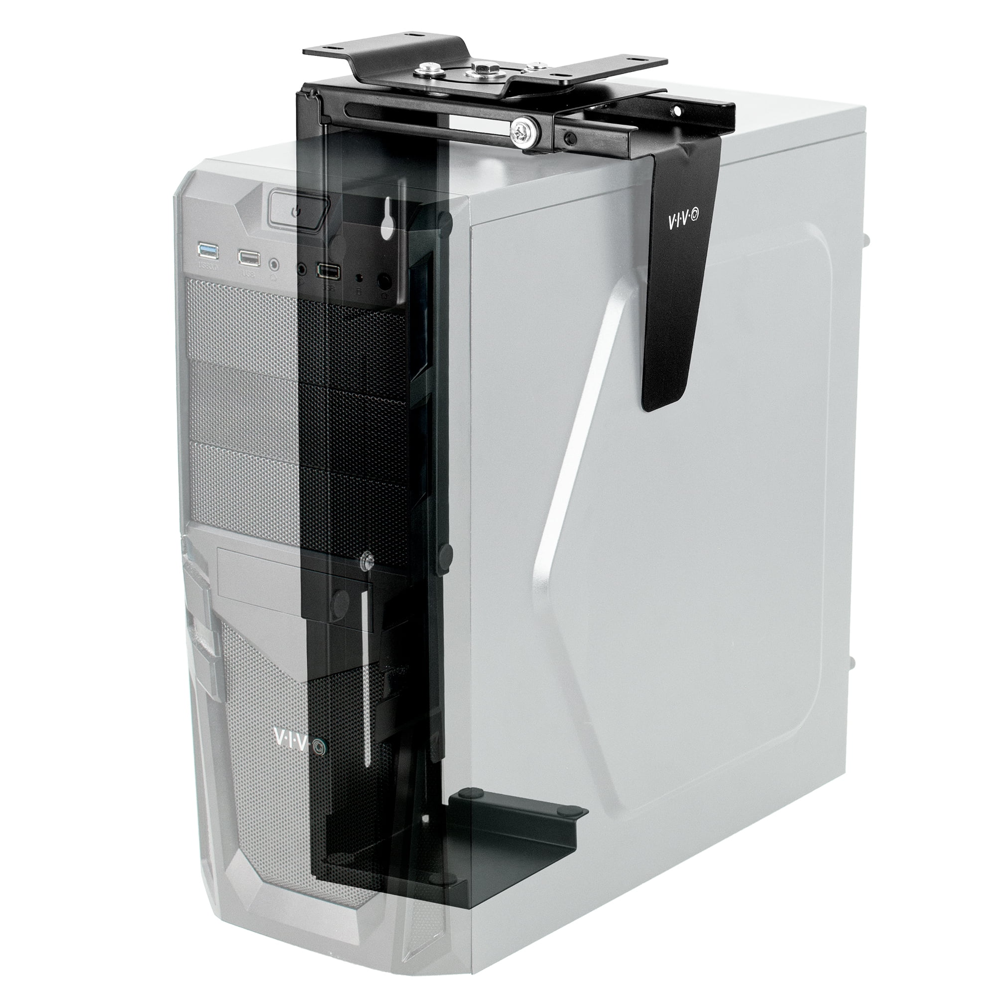 Adjustable Black Steel Under Desk and Wall PC Mount