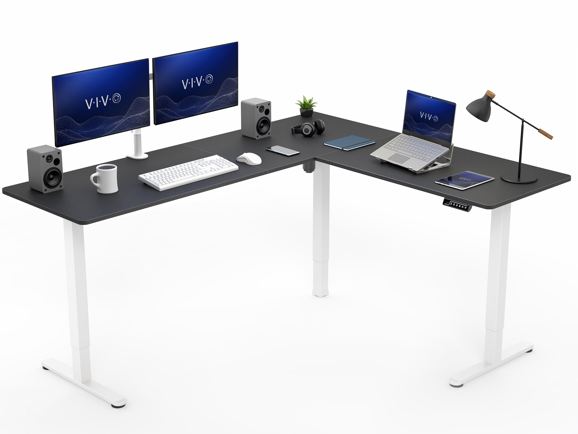 VIVO Black / White Electric 75" x 63" Corner Standing Desk, L-Shaped Workstation