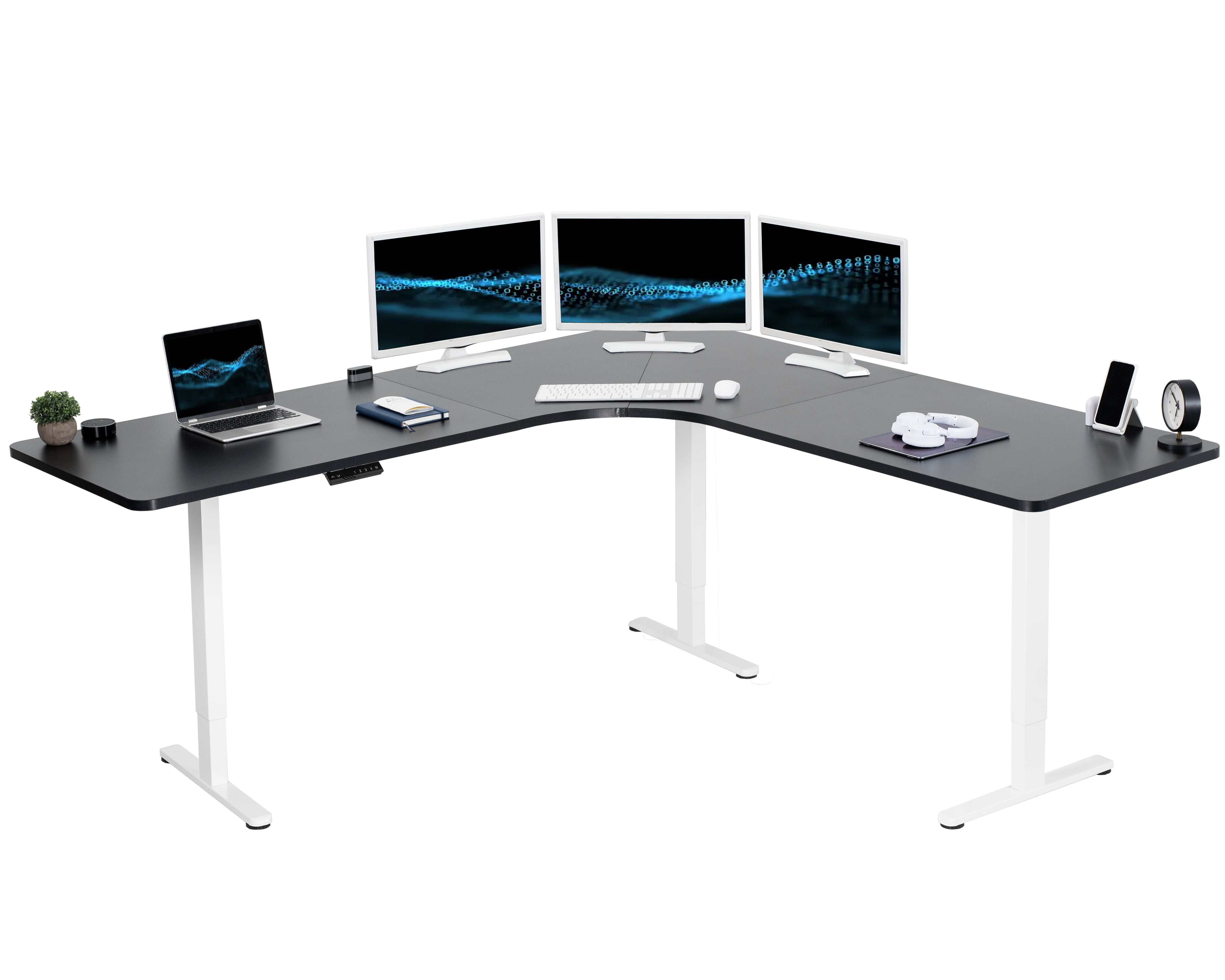 VIVO Black / White Electric 83" x 83" Curved Corner Stand Up Desk