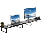 VIVO Black Wood 55" Wide Desktop Stand Ergonomic TV Monitor Riser Desk Organizer