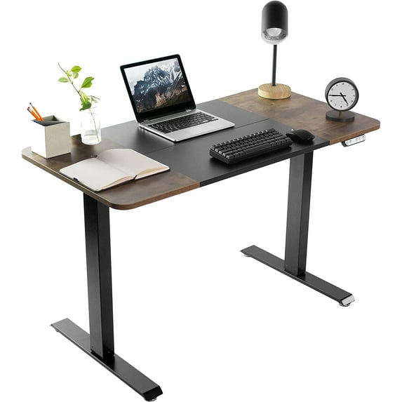VIVO Black and Rustic Vintage Brown Wood Electric 47" x 24" Sit Stand Desk