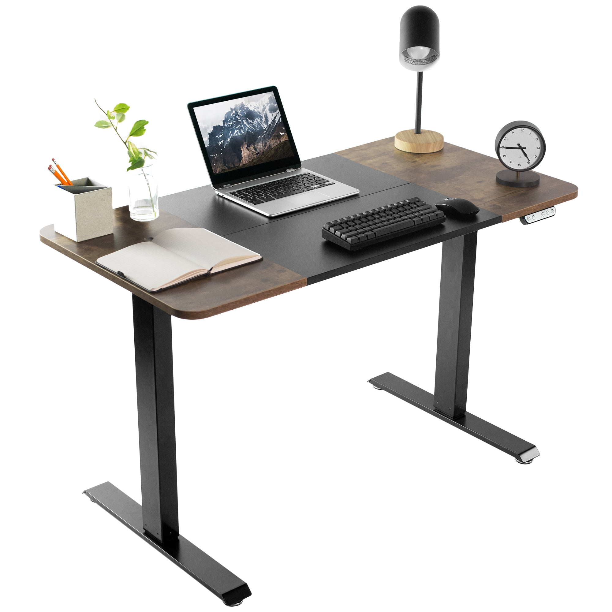 Vintage Brown & Black Electric Height Adjustable Standing Desk