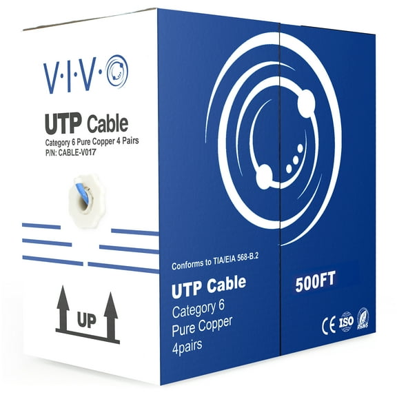 VIVO Blue 500ft Bulk Cat6 Full Copper Indoor LAN Ethernet Cable | UTP Pull Box