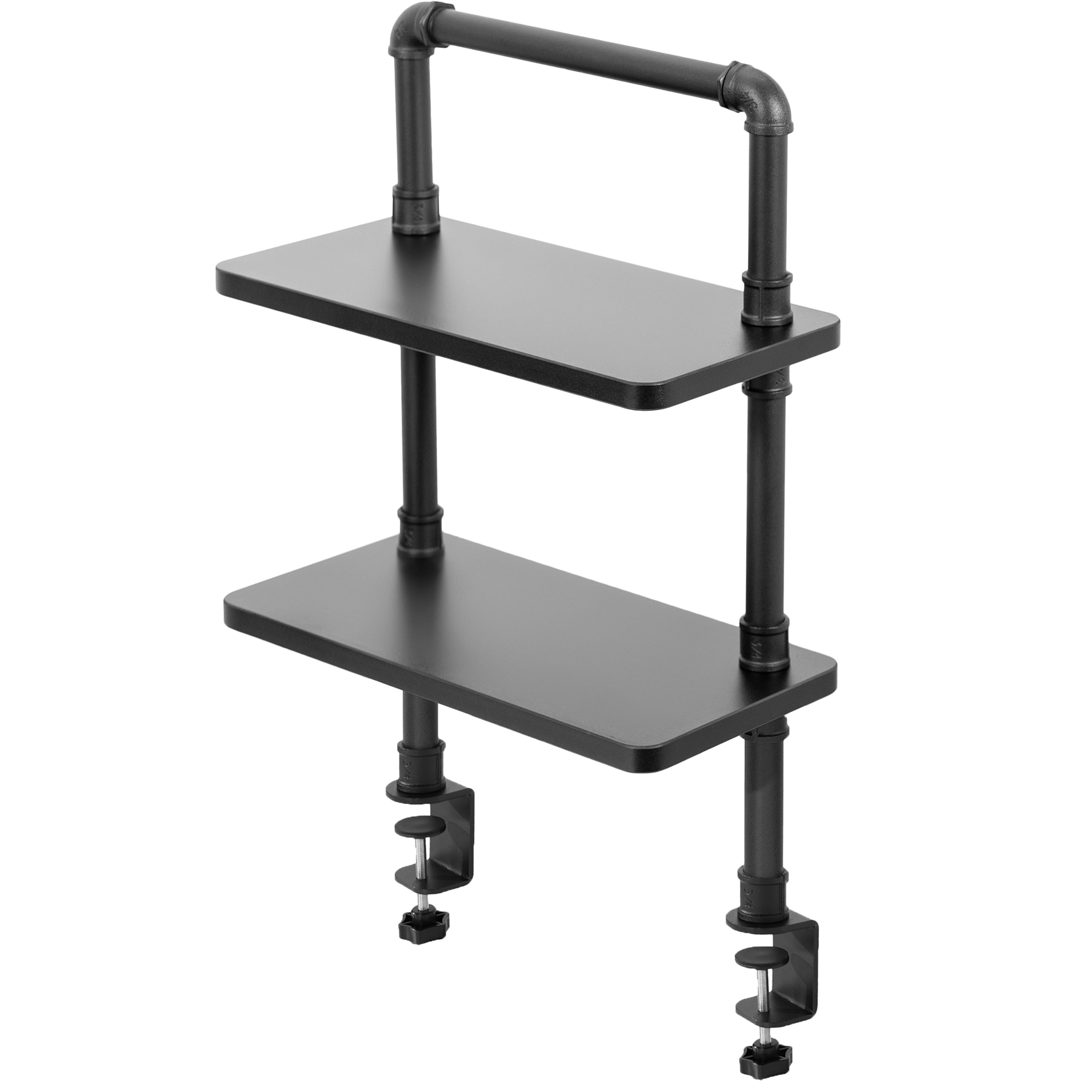 VIVO Clampon 16 inch 2Tier Decorative Industrial Pipe Shelves, Black
