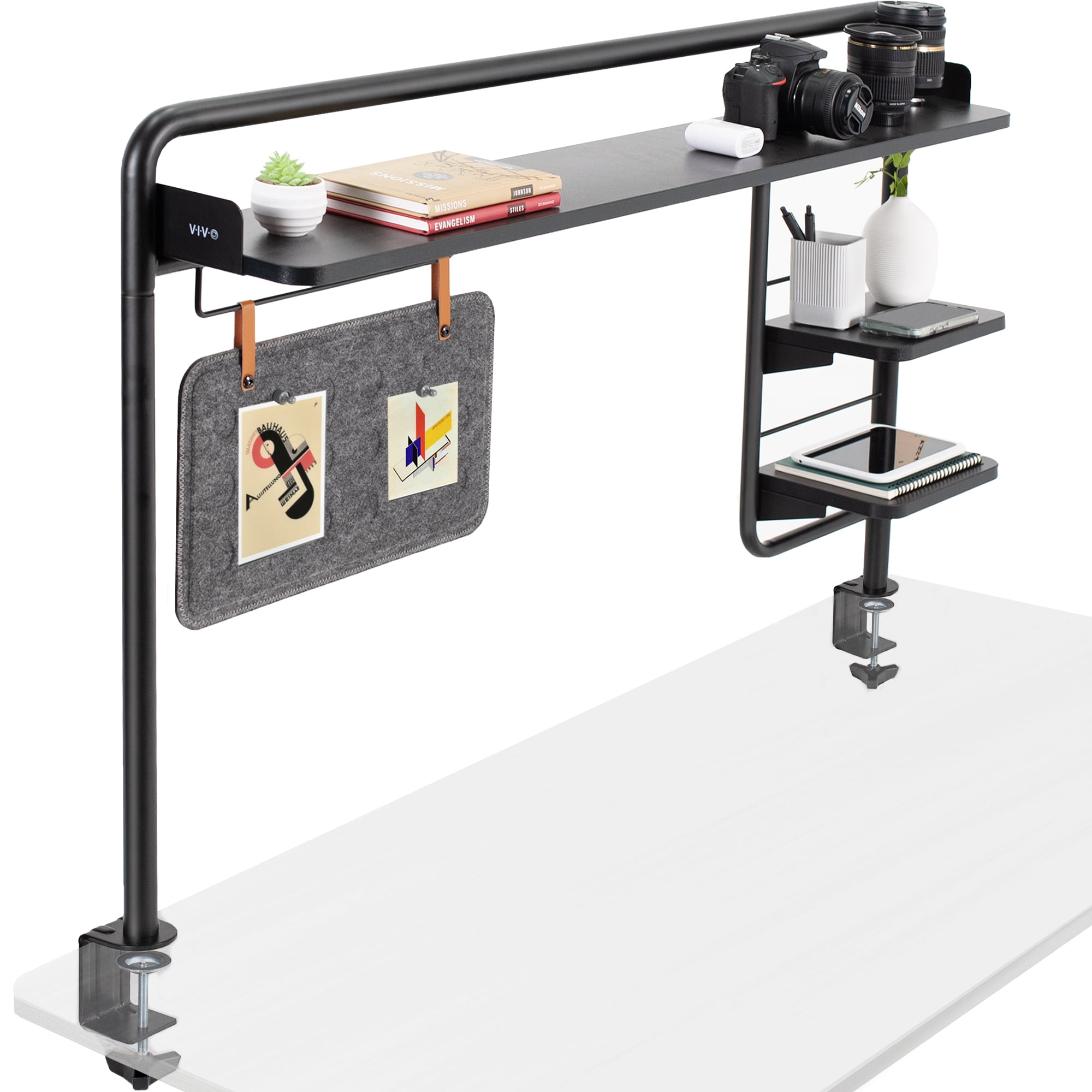 Black Clamp-On Desktop Shelving System with Magnetic Memo Board