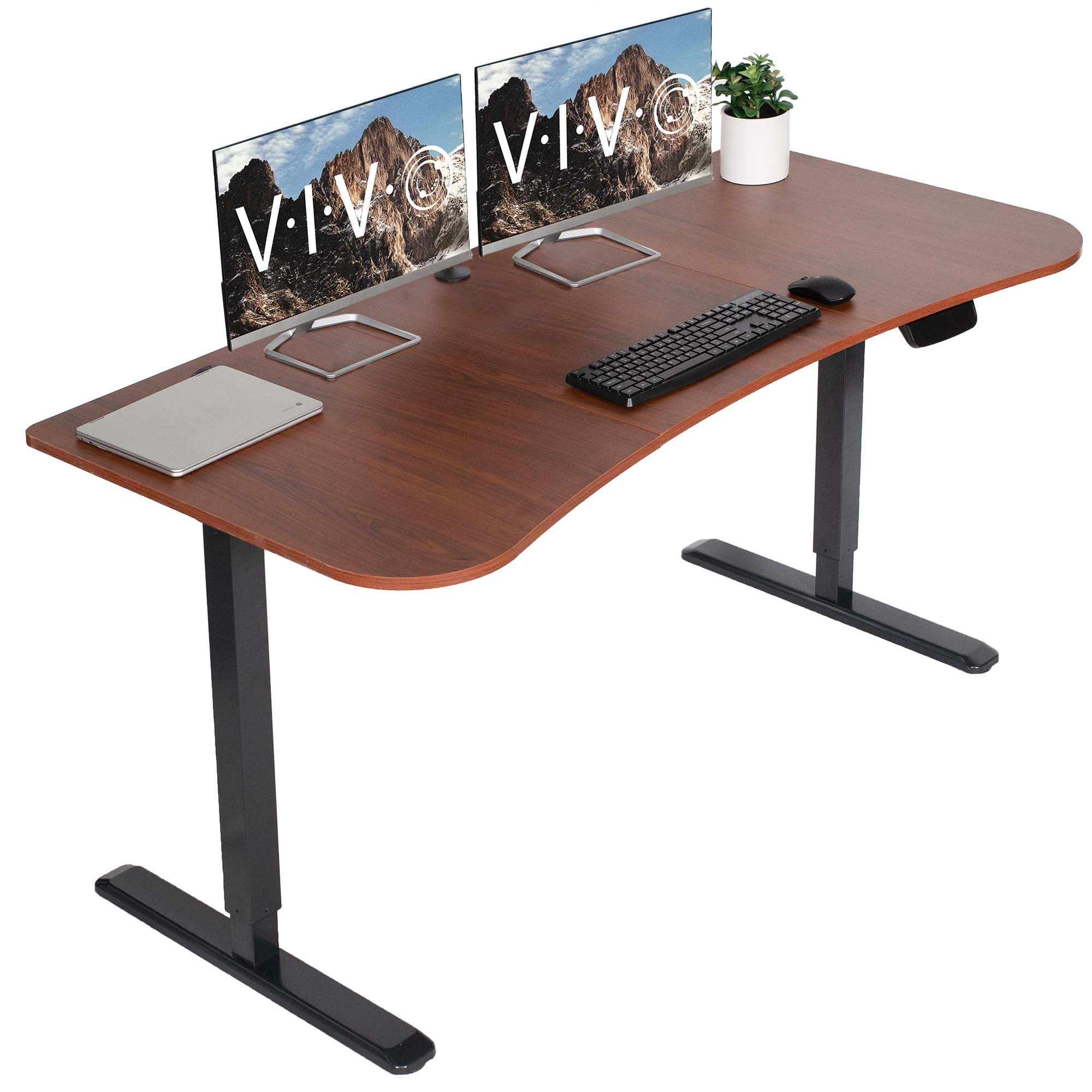 VIVO Dark Walnut / Black 63” x 32” Electric Height Adjustable Stand Up ...