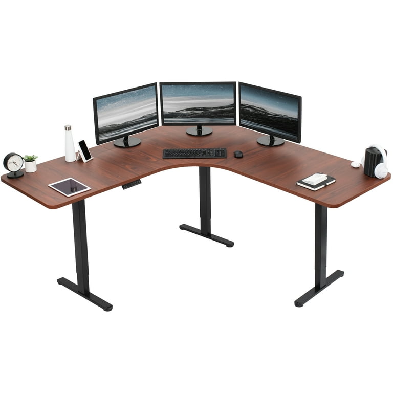 VIVO Electric Sit Stand Computer Desk Workstation Dark Walnut Black 71 x 71 Curved Corner Walmart