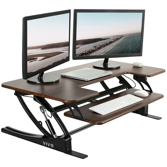 VIVO Dark Walnut Height Adjustable Extra Wide 42" Stand Up Desktop Converter