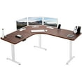 thumbnail image 1 of VIVO Dark Walnut / White Electric 71" x 71" Curved Corner Stand Up Desk, 1 of 8