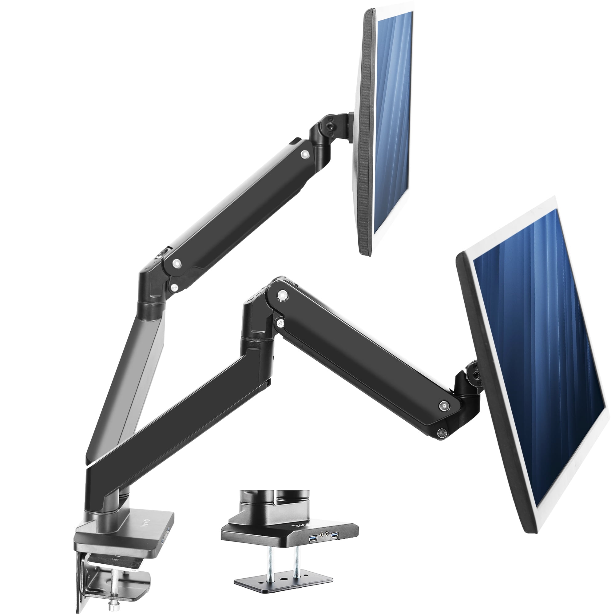 ErgoFlex Black Aluminum Dual Monitor Desk Mount with USB