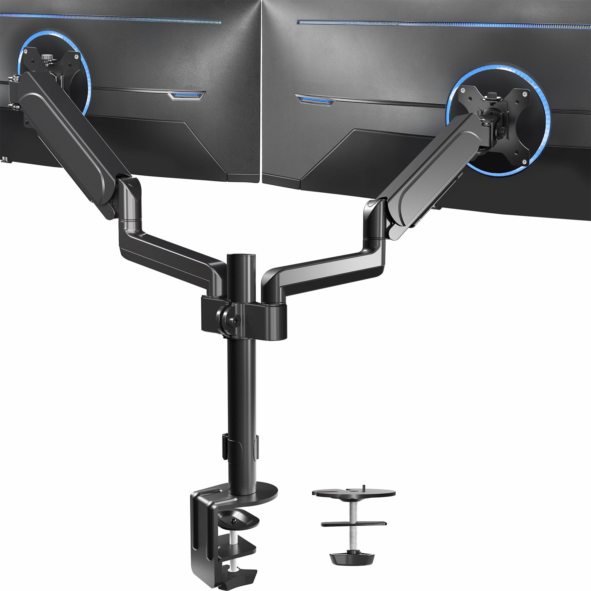 Black Adjustable Dual Arm Steel Desk Mount for 17"-32" Monitors