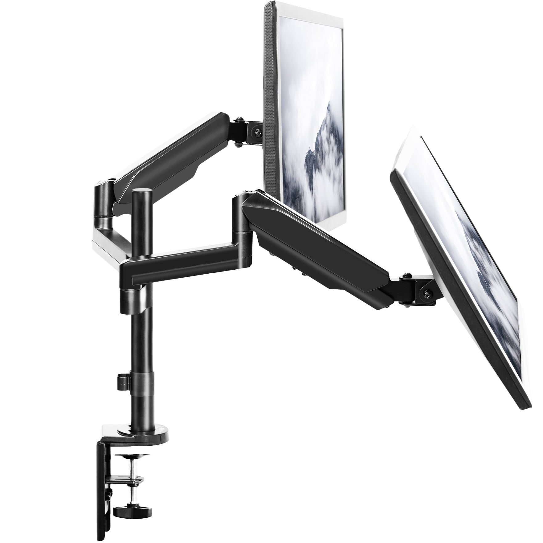 Black Adjustable Dual Arm Steel Desk Mount for 17"-32" Monitors