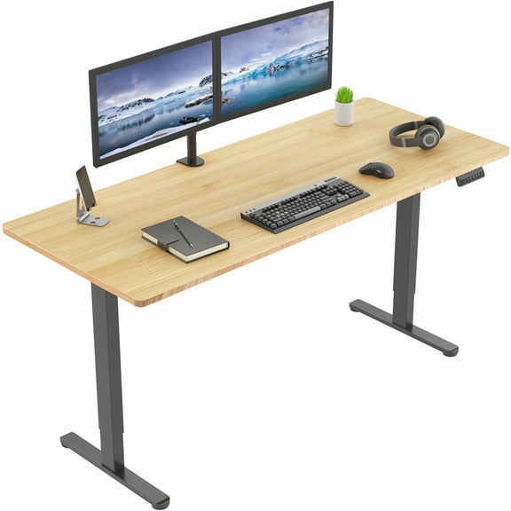 VIVO Dual Motor 71” x 30” Standing Desk, 1-Piece Bamboo Top, Black Frame