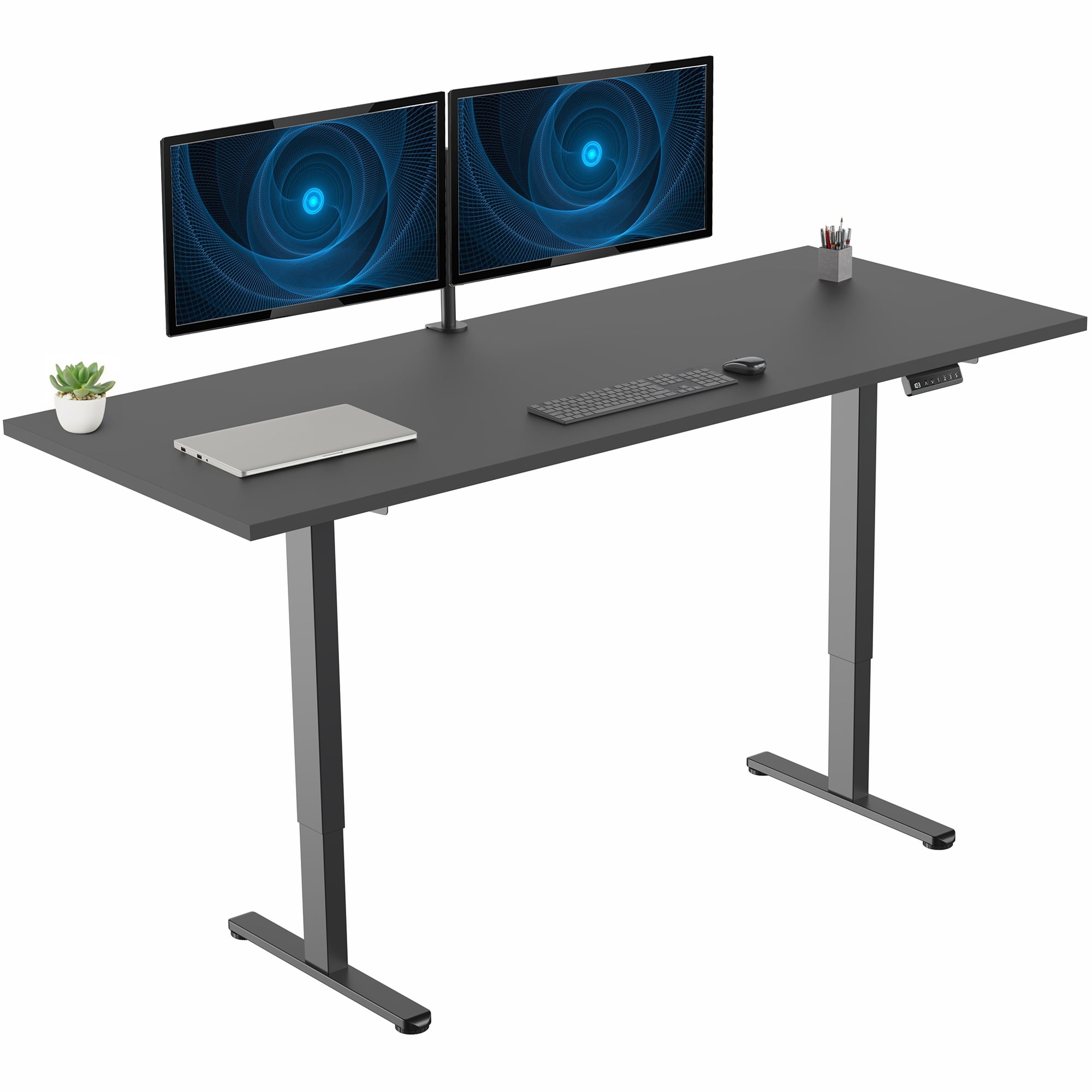 VIVO Dual Motor 71” x 30” Standing Desk, 1-Piece Black Top, Black Frame