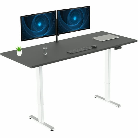 VIVO Dual Motor 71 x 30 Standing Desk, 1-Piece Black Top, White Frame
