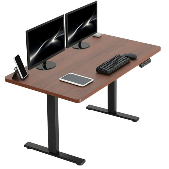 VIVO Electric 43” x 24” Stand Up Desk, Dark Walnut Table Top, Black Frame
