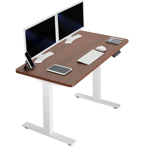 VIVO Electric 43” x 24” Stand Up Desk | Dark Walnut Table Top, White Frame